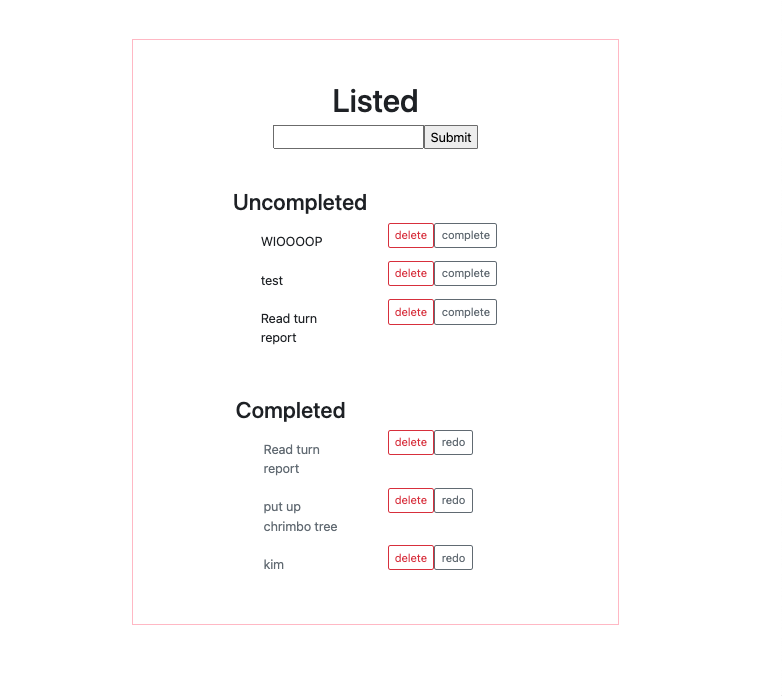 Screenshot of todo app